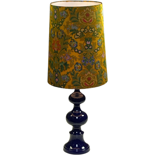 Schemerlamp/Tafellamp, Blauw Aardewerk Voet, Gebloemde Kap. Duitsland 1980'S