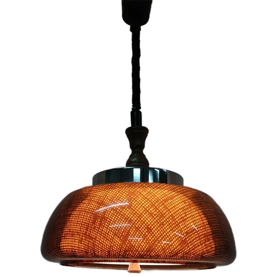 Space Age 'honingraat' Jaren 60-70 Design Hanglamp Goud Bruin (in Hoogte Verstelbaar). 1