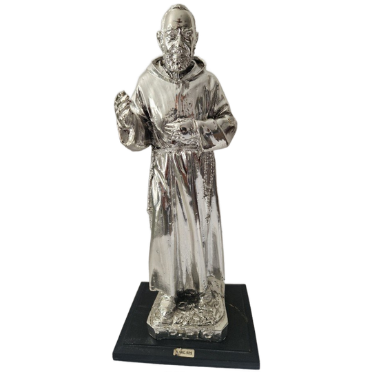 Italian Padre Pio Sculpture Silver Plated Argenti 925 Rare 1