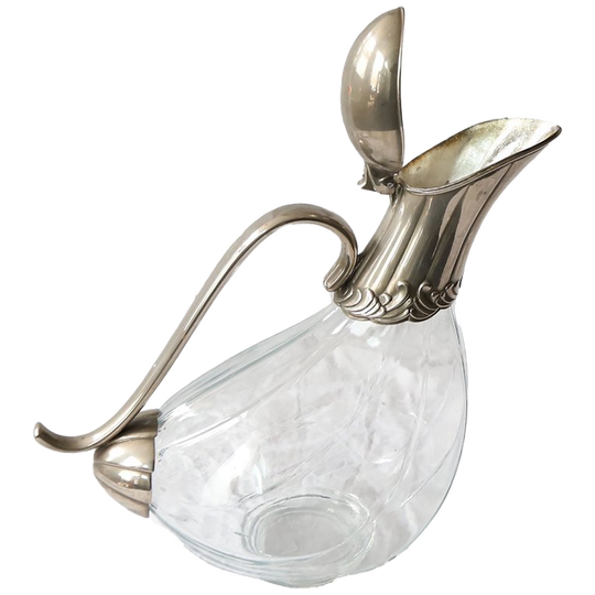 Vintage Karaf In De Vorm Van Eend/gans Glas/verzilverd, Jaren '70 1