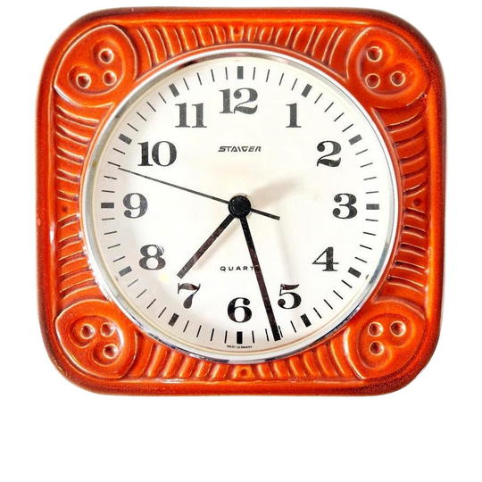 Vintage Keramieke Klok Staiger Quartz Oranje Klok Jaren 70 1