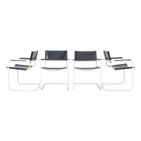 4X Eetkamerstoel Bauhaus Style 1980S Leer Zwart