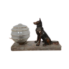 Prachtige Franse Art Deco Lamp Met Herdershond Hond. thumbnail 1