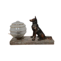 Prachtige Franse Art Deco Lamp Met Herdershond Hond.