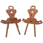 2 Brutalist Spaanse Lage Stoelen Grenen Vintage. thumbnail 1
