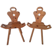 2 Brutalist Spaanse Lage Stoelen Grenen Vintage.