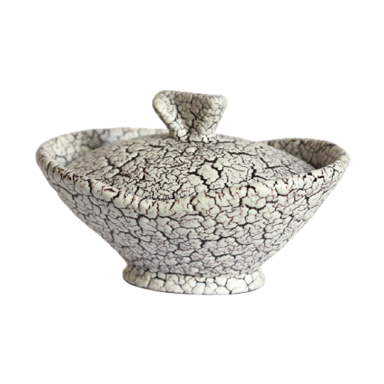 Vintage Jasba West-duitse Witte Crackle Glazuur Schaaltje Met Deksel, Jaren '50/'60 | Kerst 1