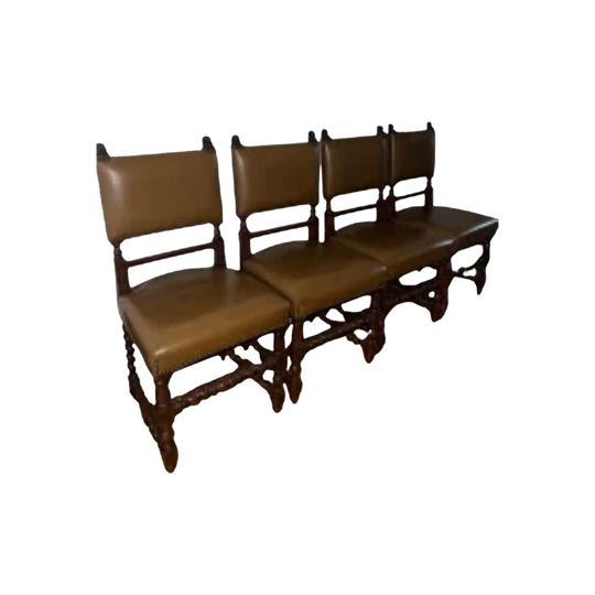 Antieke Stoelen Set 4 Leuwendesign Bruin Leer Leren 1
