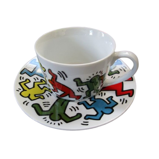 Keith Haring Servies: 2 Platte Borden, 2 Koffiekop En Schotel, 1 Espresso Kopje En Schotel 1