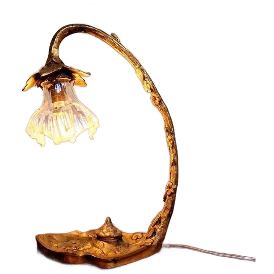 Art Nouveau-lamp In Verguld Brons, Eind 19e Eeuw. 1