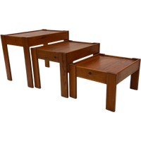 Vintage Set Van 3 Bijzettafels Nesting Grenen Hout Jaren 60