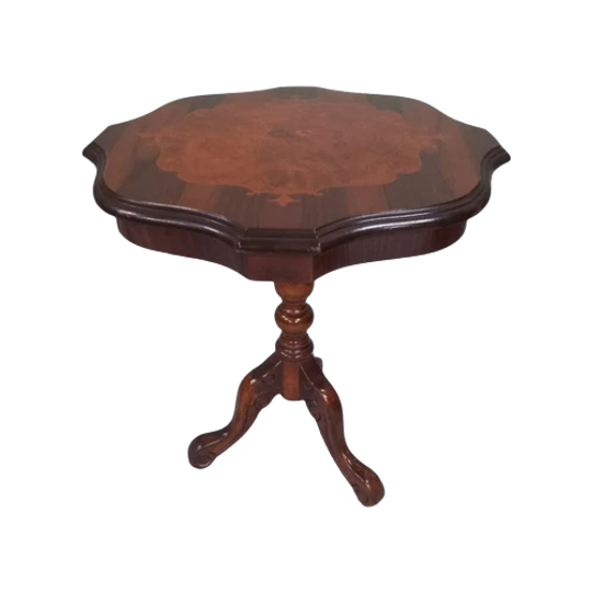 Vintage Italiaanse Notenhout Wijntafeltje Bijzet- Plantentafel Met Inlay 1