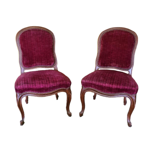 Franse Notenhouten Louis Xv Stijl Stoelen, Eind 19E Eeuw