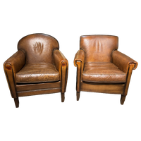 2 X Waanzinnige Vintage Schapenleren Fauteuils In Art Deco Stijl