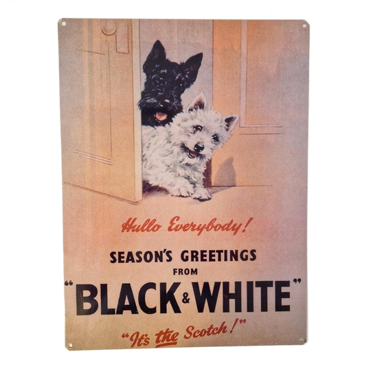 Vintage Blikken Bord Black And White Terrier Plaat Wandbord 1