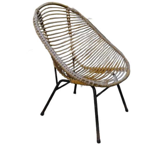 Zeldzame Rohé Rotan Fauteuil Met Metalen Frame Jaren 50 1