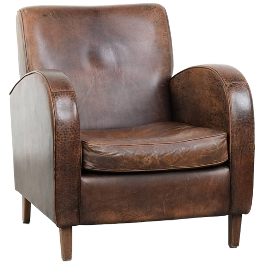 Stoere En Tijdloze Vintage Schapenleren Armchair Met Een Ronde Vormgeving En Fijne Zit 1