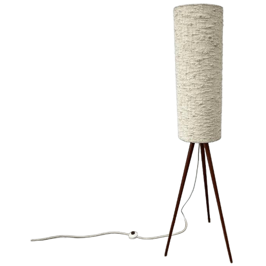 Vintage Midcentury Vloerlamp - Tripod - Teak - Creme Kap 1