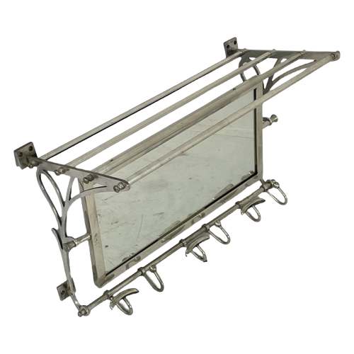 Art Deco - Wall Mounted Coatrack With Mirror - Metal With Adjustable Hangers