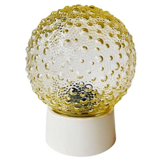 Vintage Ronde Bol Plafonnière Bubbels Amber Glas 1