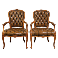 Set Van 2 Sierlijke Rundleren Barokke Chesterfield Fauteuils/ Armchairs Met Queen Ann Pootjes