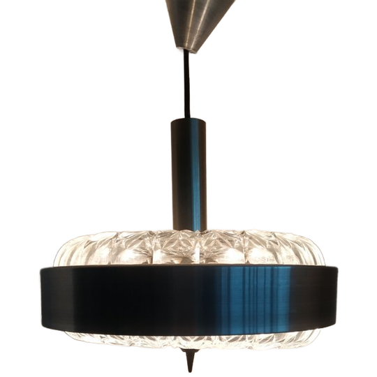 Vintage Jaren 60 Scandinavische Stijl (ufo) Ringlamp Met Kristalglazen Kappen 1