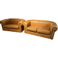 Engelse Chesterfield Bankstel Plain 2,5 + 2 Zits Camel Leer