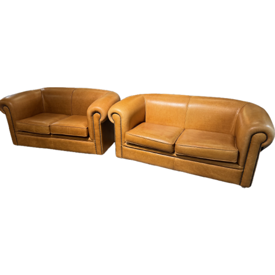 Engelse Chesterfield Bankstel Plain 2,5 + 2 Zits Camel Leer 1