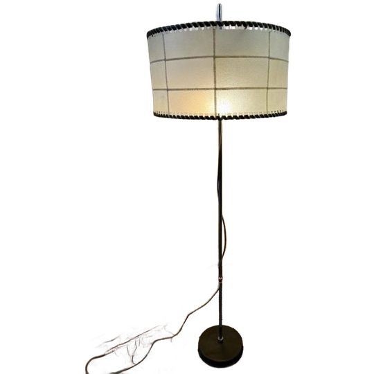 Vintage Staanlamp Met Kap Perkament & Leder Jaren 60 1