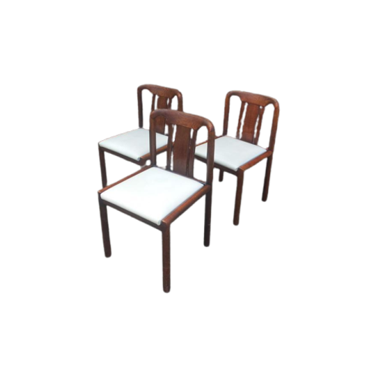 3 Vintage Eiken Houten Stoelen Organisch Jaren 70. 1