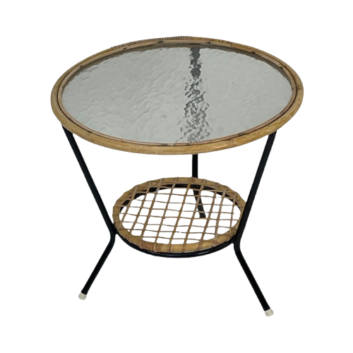 Rohe Noordwolde - Side Table With Rattan / Wicker And Glass Top