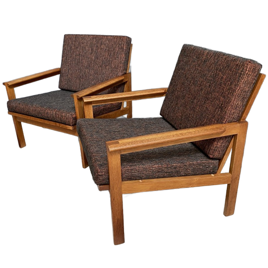 Set Of Two Restored Illum Wikkelso Arm Chairs For Niels Eilersen Denmark 1960s 1