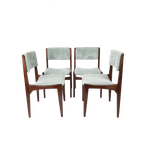 4 Vintage Stoelen Licht Blauwe Rib Nieuwe Stof | Gestoffeerd thumbnail 1