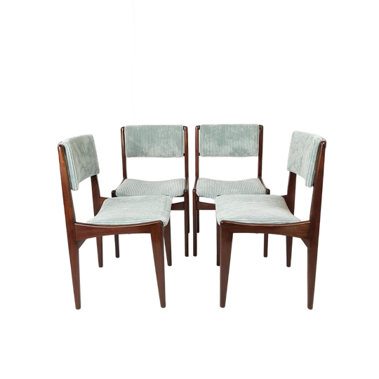 4 Vintage Stoelen Licht Blauwe Rib Nieuwe Stof | Gestoffeerd 1