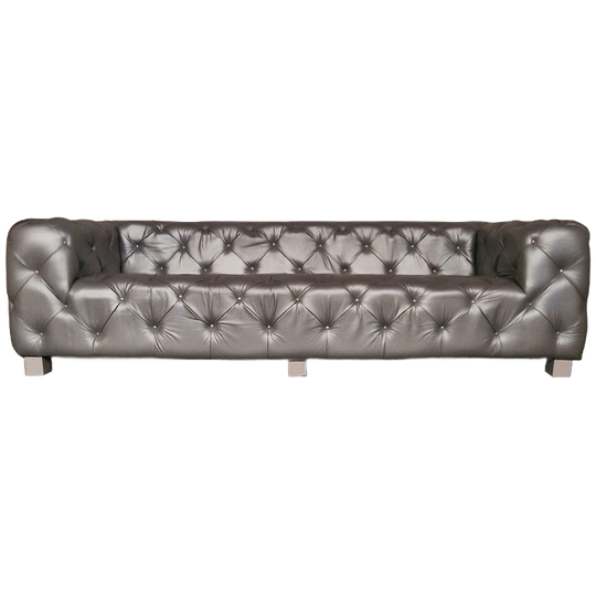 Hauxley 3-Zits Classic Chesterfield Bank – Zilver, Leer 1