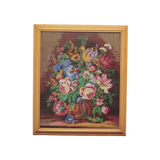 Grenen Lijst Geborduurde Vaas Bloemen 1