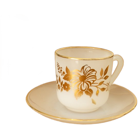 Vintage Arcopal Espresso Kop+schotels Wit Met Goud, Set Van 4 1