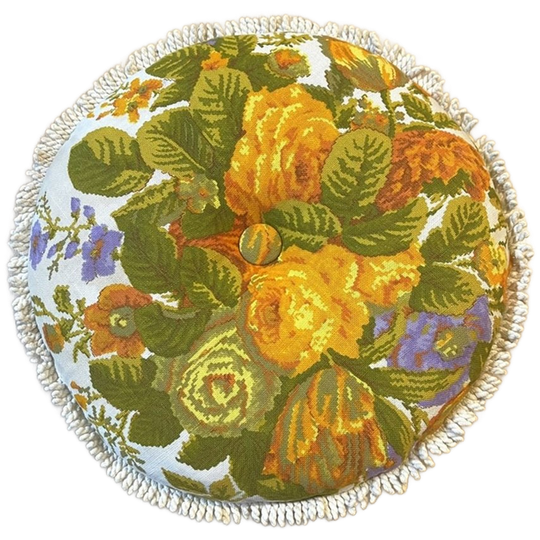 Rond Vintage Kussen Bloemdecor Seventies 1