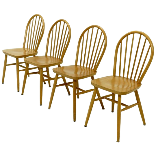 Set Of 4 Scandinavian Spindle Back Dining Chairs In Style Of Akerblom 1960s 1