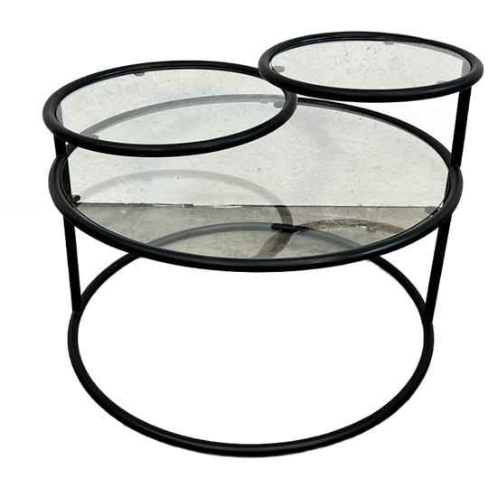 Vintage Salontafel / Swivle Tafel, Metalen Frame Met Glazen Bladen, Nederland 1970's 1