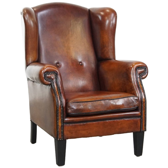 Grote En In Goede Staat Verkerende Luxe Schapenleren Oorfauteuil Met Een Afwerking 1