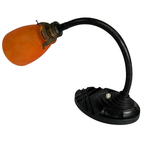Erpe Bureaulamp Met Oranje Glazen Kap, Jaren 30 1