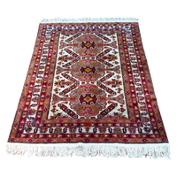 Handgeknoopte Rood Beige Vloerkleed  Perzisch Tapijt