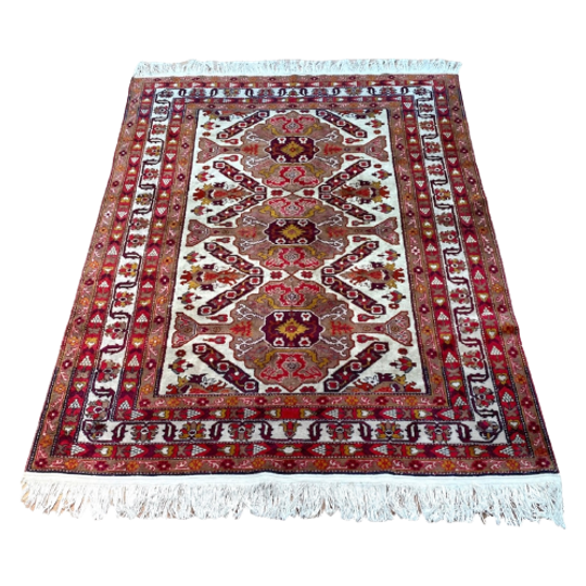 Handgeknoopte Rood Beige Vloerkleed Perzisch Tapijt 1