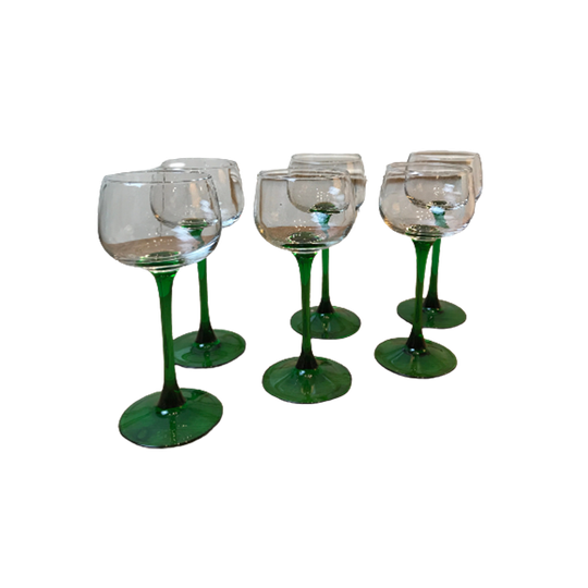 Feestelijke Luminarc Elzas Wijnglazen, Groene Voet Wijnglazen, Vintage Set Van 6 1