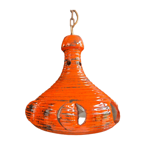 Vintage Hanglamp, West Duitse Lavalamp, Oranje Keramiek, Mid Century