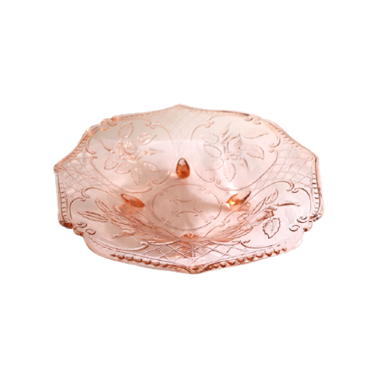Vintage Grote Roze Persglas Schaal Met Rozen, Jaren '50 1