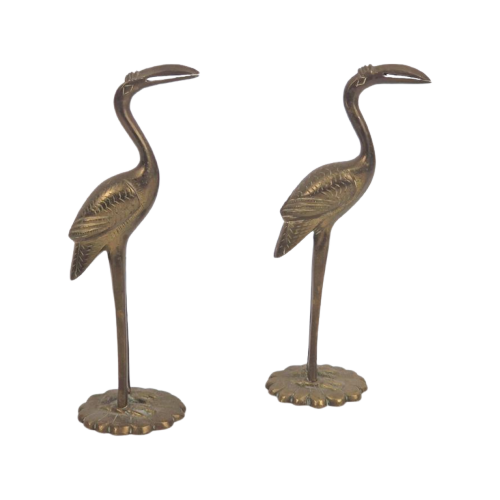 2 Vintage Messing Flamingo Kraanvogel '70 Regency Goud Brass