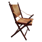 Vintage Faux Bamboo Teak And Leather Safari Folding Chair. thumbnail 1