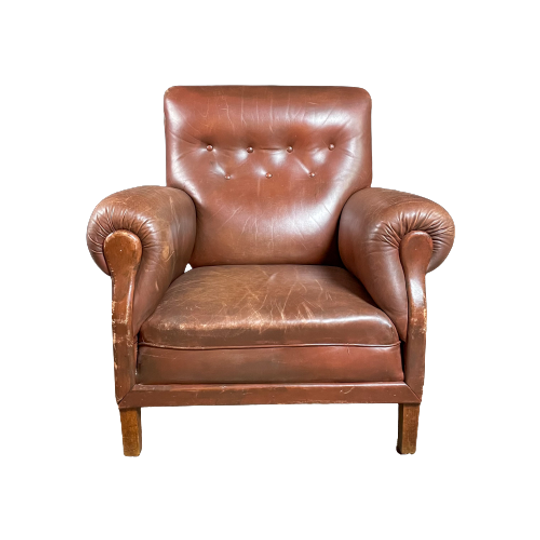 Grote Bruine Leren Geleefde Clubfauteuil 1